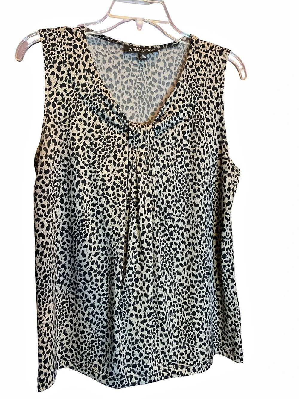 Jones New York Collection Animal Print Sleeveless Blouse in Black & Tan